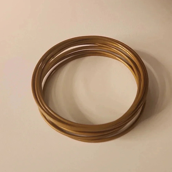Yellow Gold Tone Thin Skinny Stackable Bangles - Picture 1 of 2